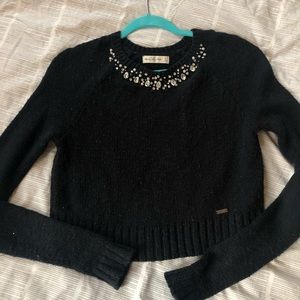 Cropped Sweater with Jeweled Neckline